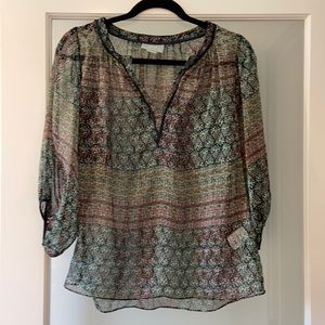 Anthropologie 3/4 Sleeve Sheer Floral Blouse
